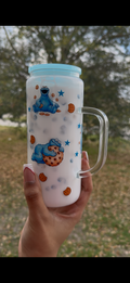 20oz glass “Cookie Monster” Milk Snowglobe Tumbler