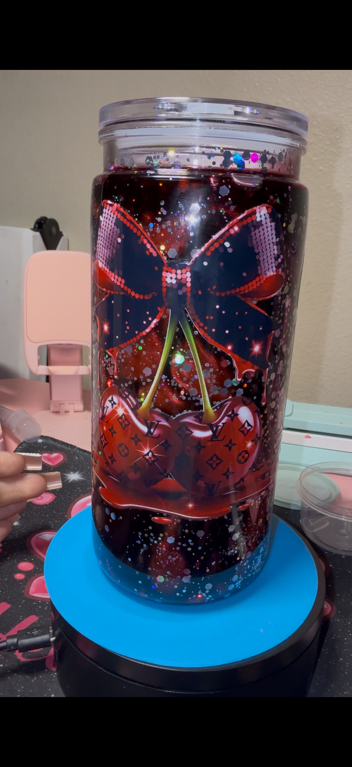 20oz Acrylic "Cherry LV" Dual Lava Snowglobe Tumbler