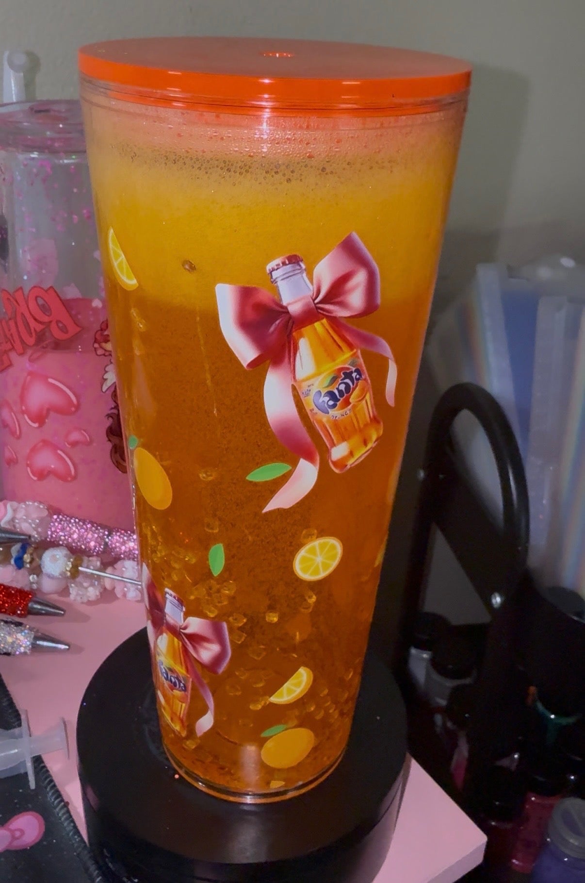 24oz Acrylic "Fanta" Soda Snowglobe Tumbler