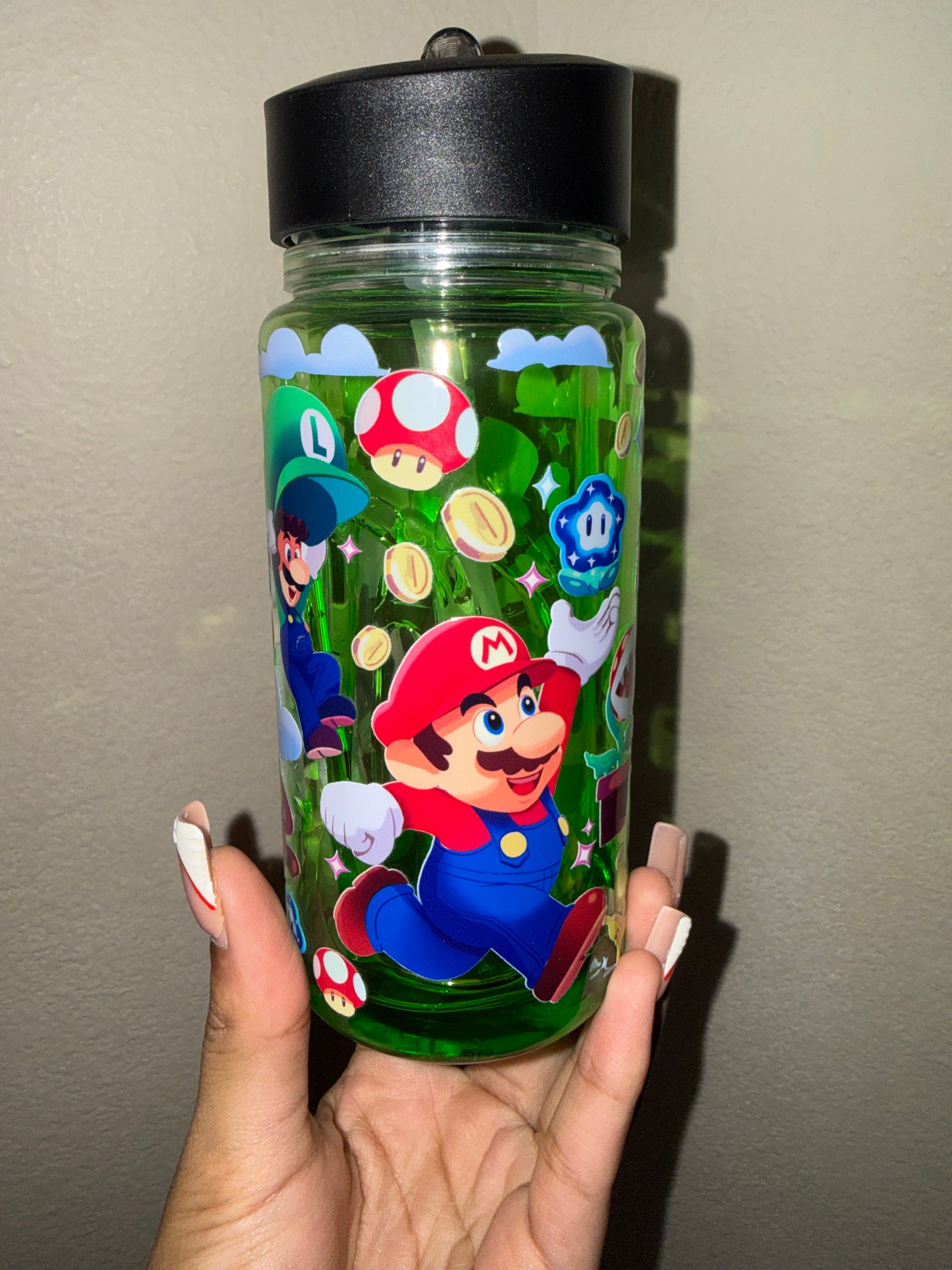 10oz Kids "Super Mario" Green Drip Snowglobe Tumbler